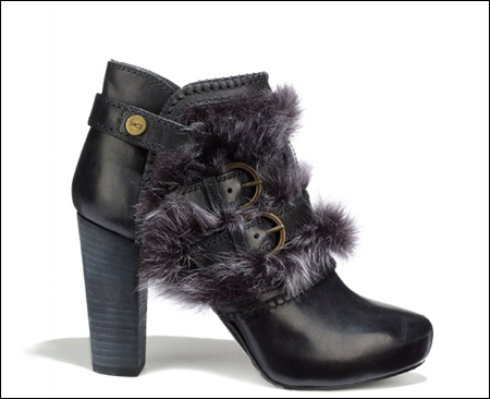 粗跟皮草短靴