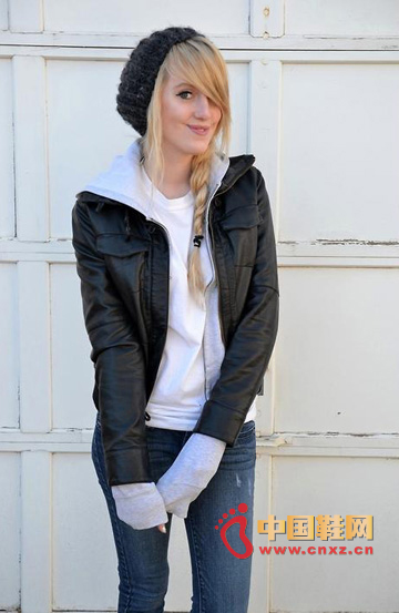 連帽休閑皮夾克