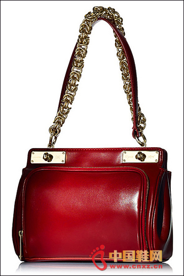 暗紅色質感鎖鏈單肩包