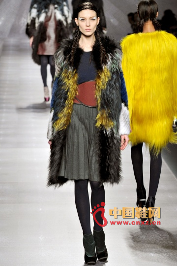 拼色長款皮草外套