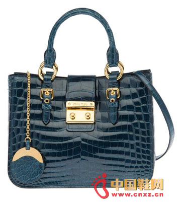 深藍色漆皮動物皮革手提包