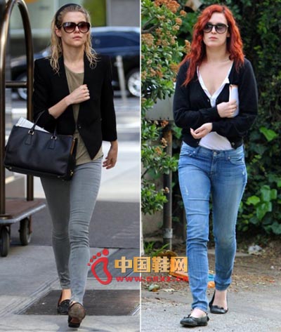 平底鞋+緊身牛仔褲