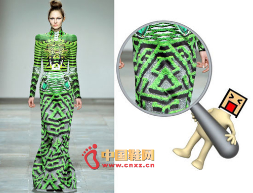 印花大師Mary Katrantzou 把歐洲園林圈在了模特的裙子里。